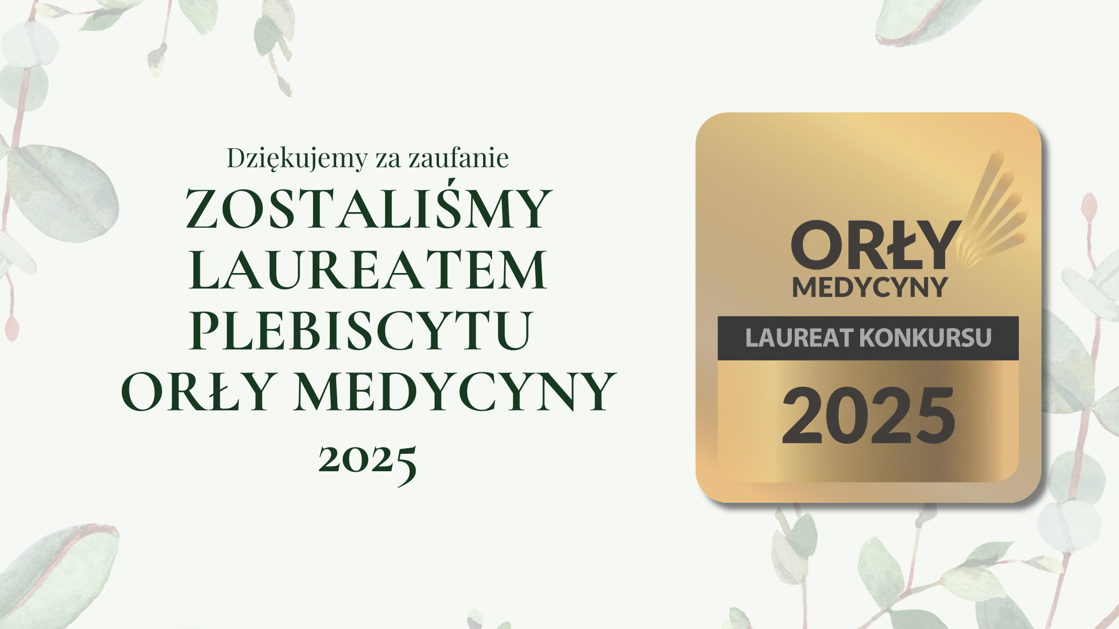 Baner informujący o zdobyciu nagrody Orły Medycyny 2025 przez Sage Medica.